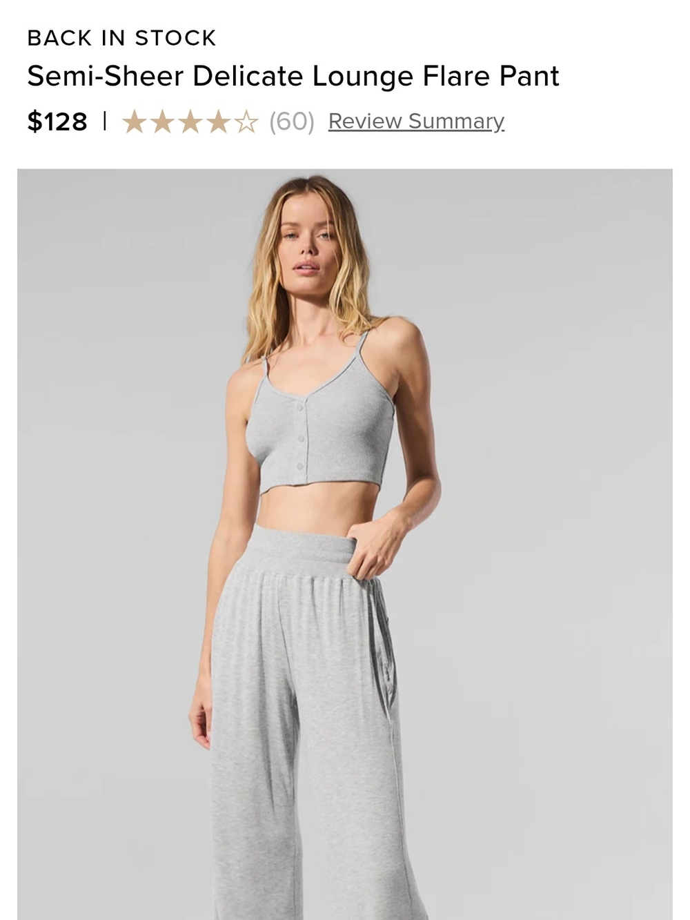 Alo Yoga Semi-Sheer Delicate Lounge Flare Pant Set - Gray M